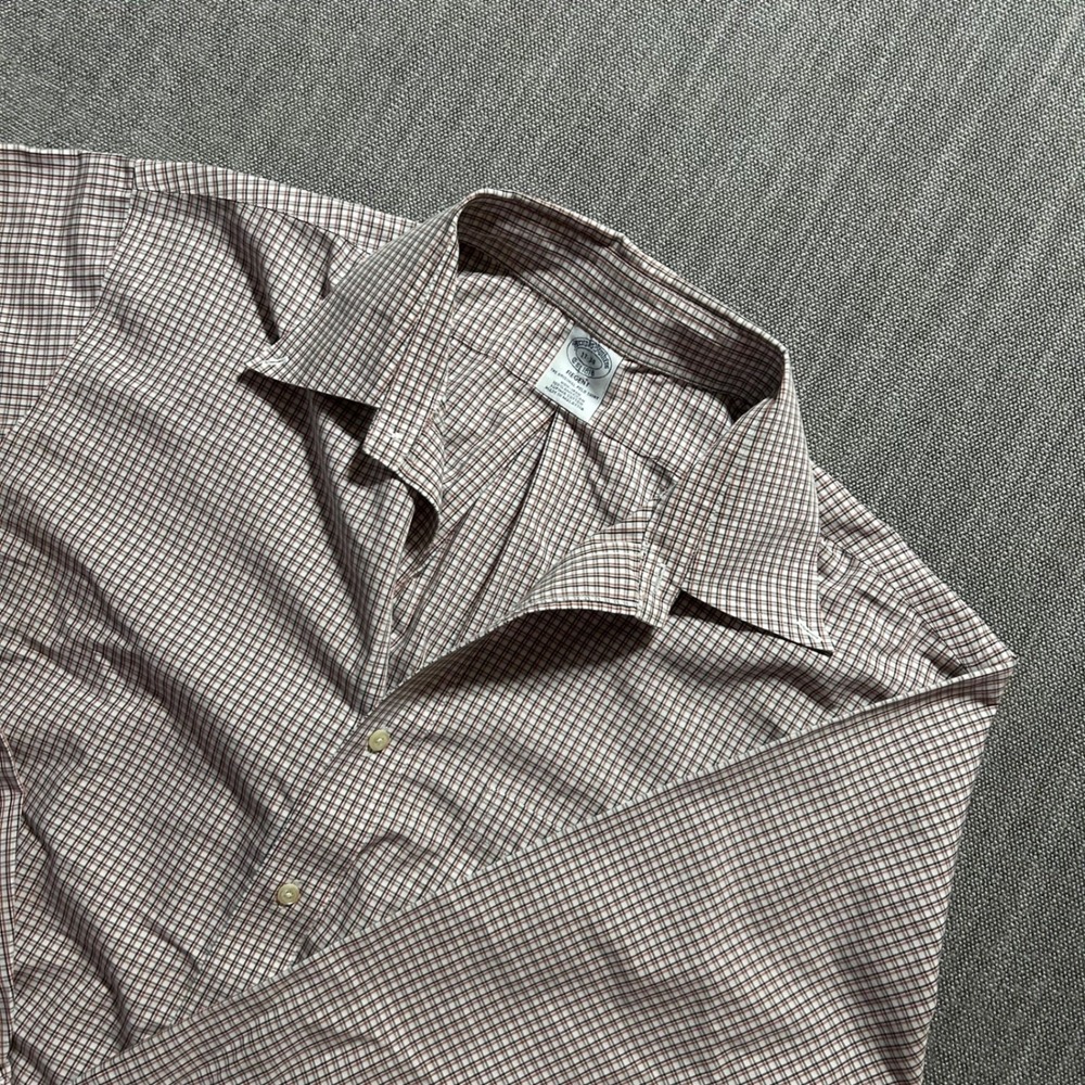 Brooks Brothers Button Down Mens 17-34 Brown Check Regent Supima Cotton Non-Iron - Picture 1 of 7